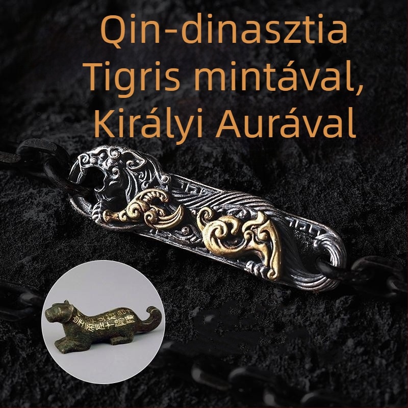 Férfi réz nyaklánc vintage medállal, kínai stílusú állatmotívum, kulcscsonti lánccal