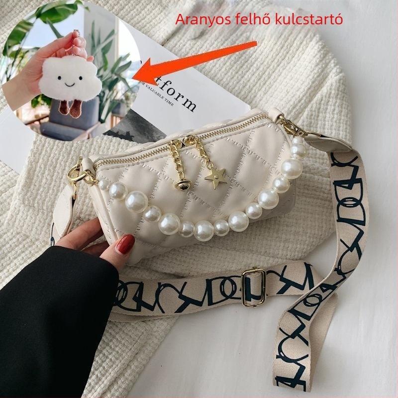 Női mini válltáska gyöngy lánccal, nyár, hengeres forma