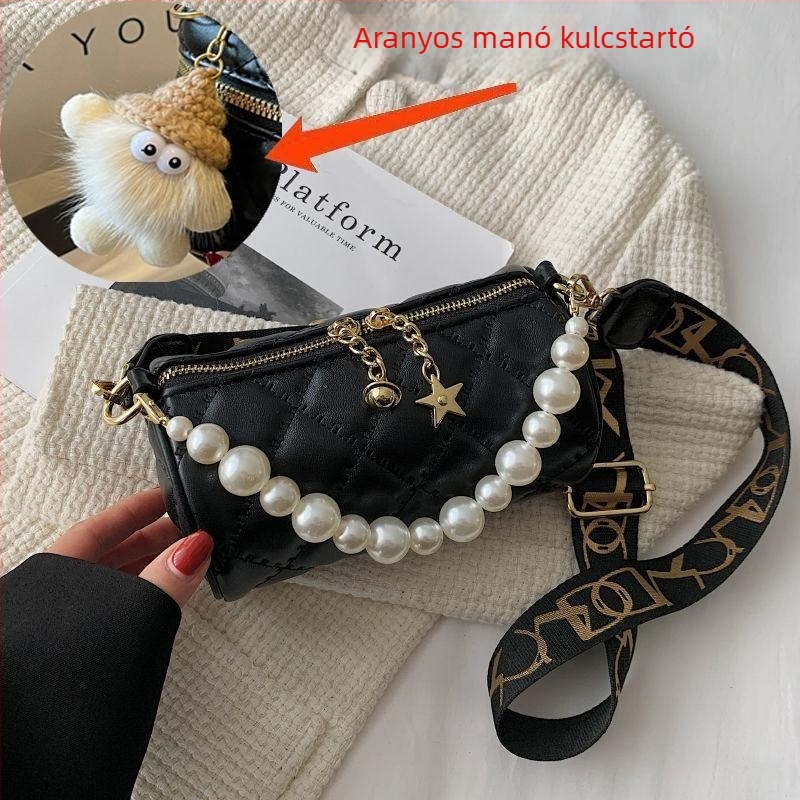 Női mini válltáska gyöngy lánccal, nyár, hengeres forma