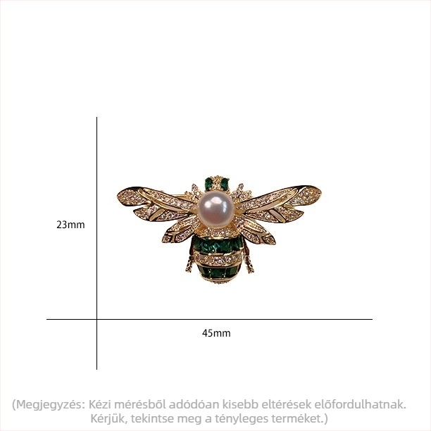 Női méh- és gyöngy brooch, vastag aranyozott fém