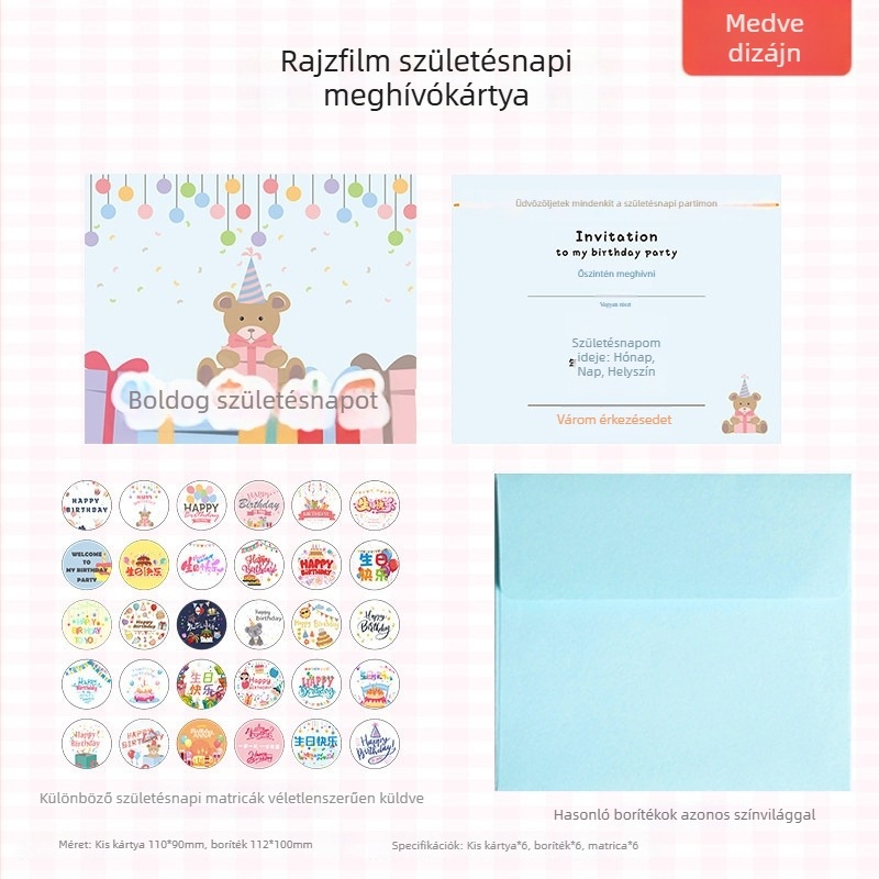 Gyerekek születésnapi meghívó kártyák – rajzfilm-stílusú meghívók lányoknak és fiúknak