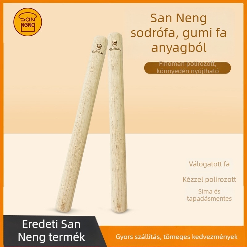 Nagy méretű tömörfa nyújtófa, háztartási használatra, ideális dumpling tésztalapokhoz, tészta nyújtáshoz, nudlihoz és sütéshez — SN8034
