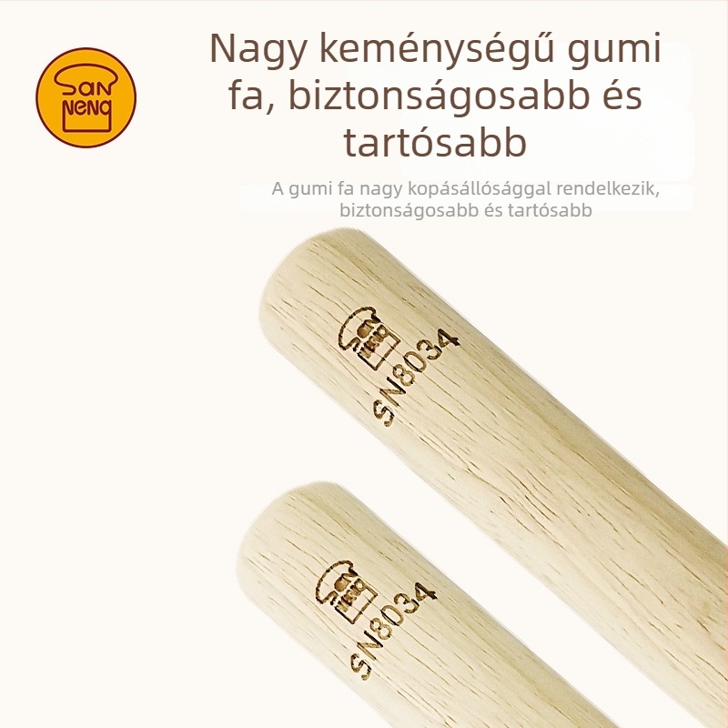 Nagy méretű tömörfa nyújtófa, háztartási használatra, ideális dumpling tésztalapokhoz, tészta nyújtáshoz, nudlihoz és sütéshez — SN8034