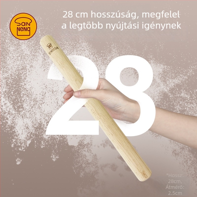 Nagy méretű tömörfa nyújtófa, háztartási használatra, ideális dumpling tésztalapokhoz, tészta nyújtáshoz, nudlihoz és sütéshez — SN8034