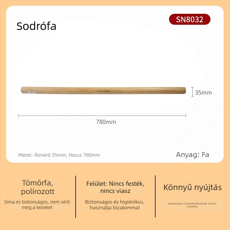 Nagy méretű tömörfa nyújtófa, háztartási használatra, ideális dumpling tésztalapokhoz, tészta nyújtáshoz, nudlihoz és sütéshez — SN8034