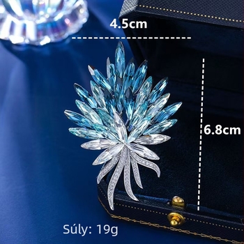Francia stílusú kristályos kitűző búzaszem motívummal, elegáns kék ruhadísz