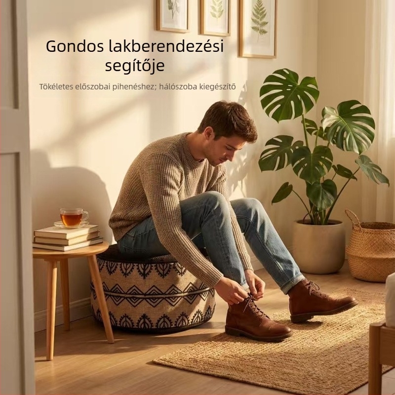 Kerek puff gyémánt mintás hímzéssel, marokkói sorozat, levehető és mosható párnahuzat