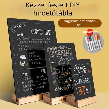 Akril dupla oldalú menüterítő tábla kézzel írt szöveggel, árkijelző, kis stand