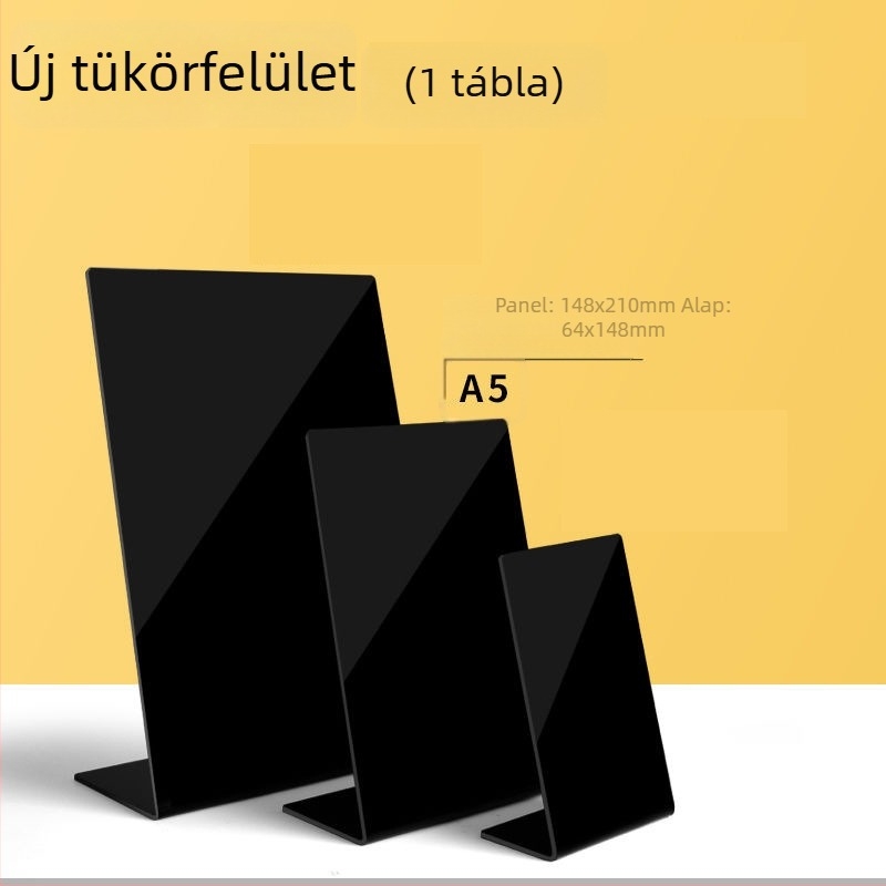 Akril dupla oldalú menüterítő tábla kézzel írt szöveggel, árkijelző, kis stand