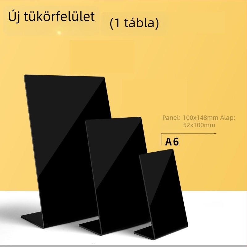 Akril dupla oldalú menüterítő tábla kézzel írt szöveggel, árkijelző, kis stand
