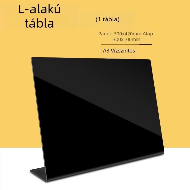 Akril dupla oldalú menüterítő tábla kézzel írt szöveggel, árkijelző, kis stand