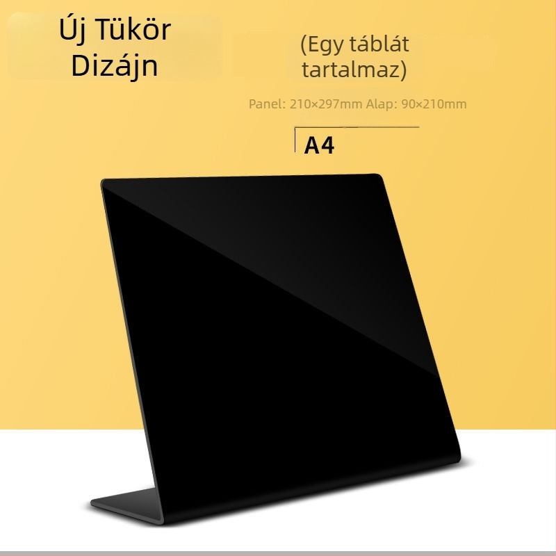 Akril dupla oldalú menüterítő tábla kézzel írt szöveggel, árkijelző, kis stand
