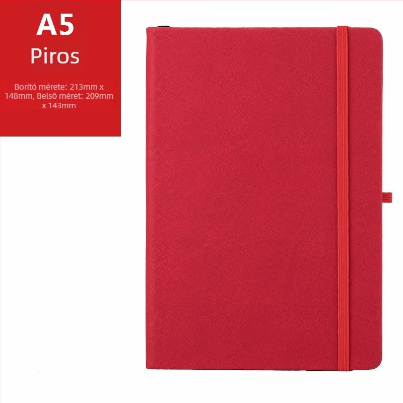 A5-ös notesz pánttal, PU bőr borítóval, nyomtatott logóval, 100 oldalas