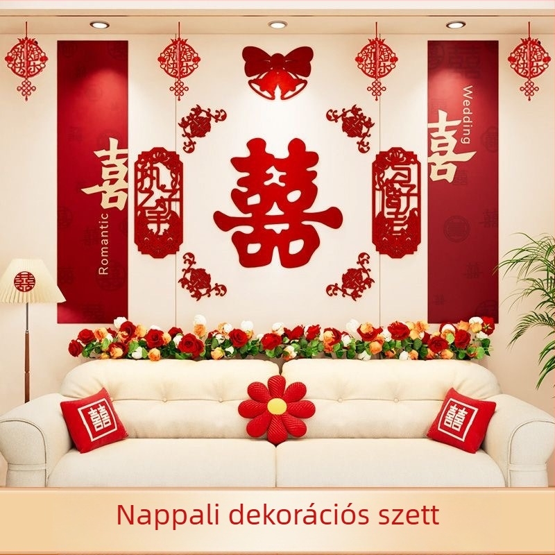 Esküvői hátteret díszítő szalagokkal készült dekorációs készlet a nappaliba és a hálószobába