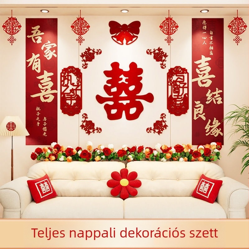 Esküvői hátteret díszítő szalagokkal készült dekorációs készlet a nappaliba és a hálószobába