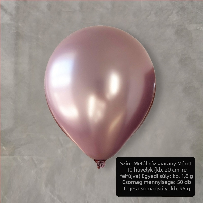 10 hüvelykes latex lufi, 1,8 g, fémes színekben: arany, ezüst, króm – esküvői és megnyitó ünnepségek dekorációjához