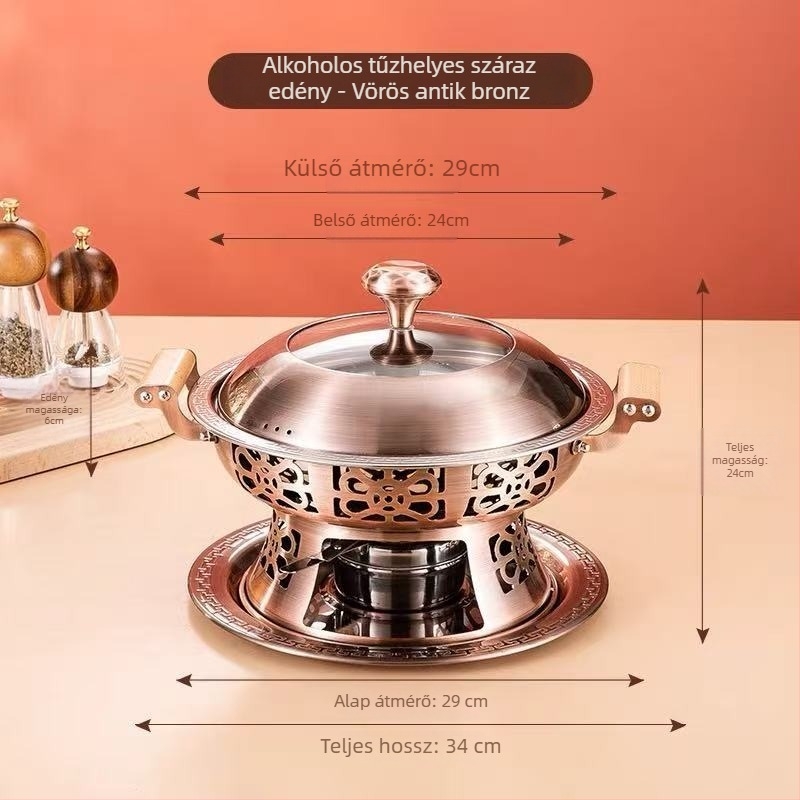Kisméretű rozsdamentes acél hotpot alkoholtűzhellyel, egy személyes adag, koreai stílus, tapadásmentes