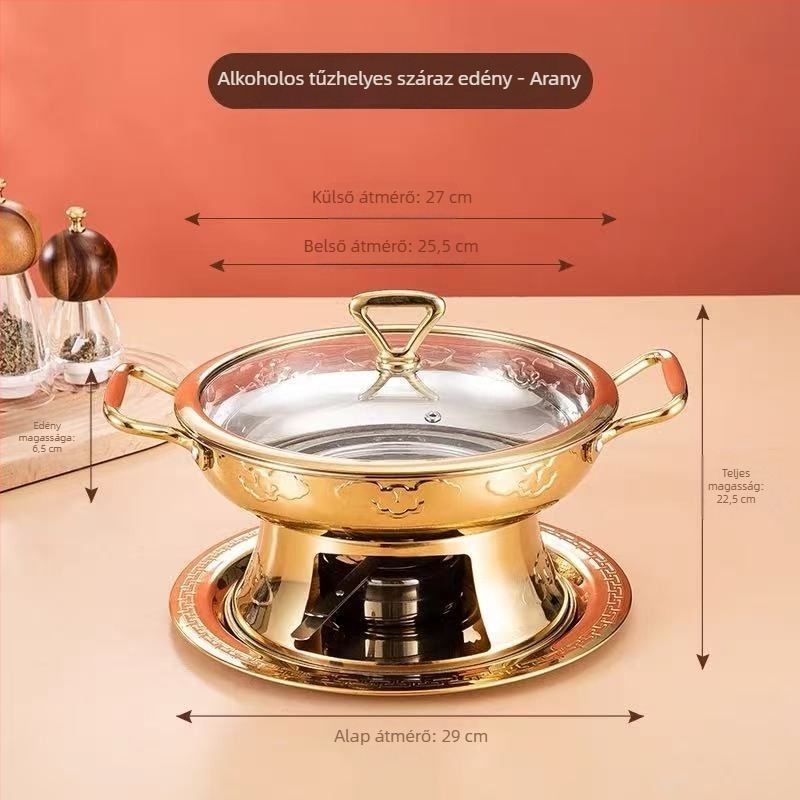 Kisméretű rozsdamentes acél hotpot alkoholtűzhellyel, egy személyes adag, koreai stílus, tapadásmentes