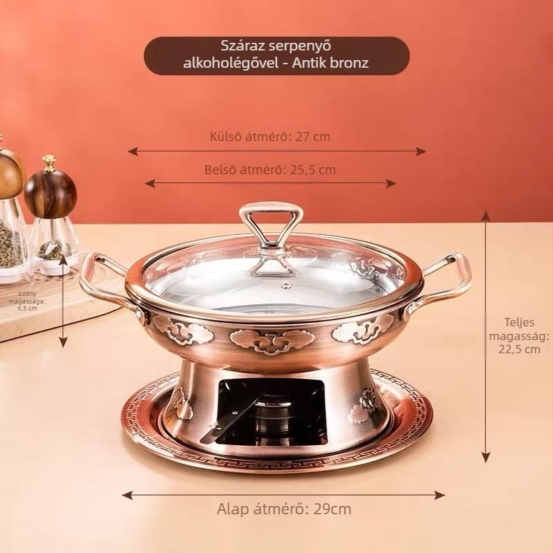 Kisméretű rozsdamentes acél hotpot alkoholtűzhellyel, egy személyes adag, koreai stílus, tapadásmentes