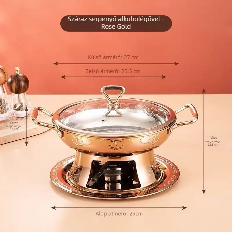 Kisméretű rozsdamentes acél hotpot alkoholtűzhellyel, egy személyes adag, koreai stílus, tapadásmentes