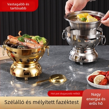 201 rozsdamentes acélból, vastagított mini fazék egy személyre, anti-spill funkcióval és szélvédett alkoholfőzővel