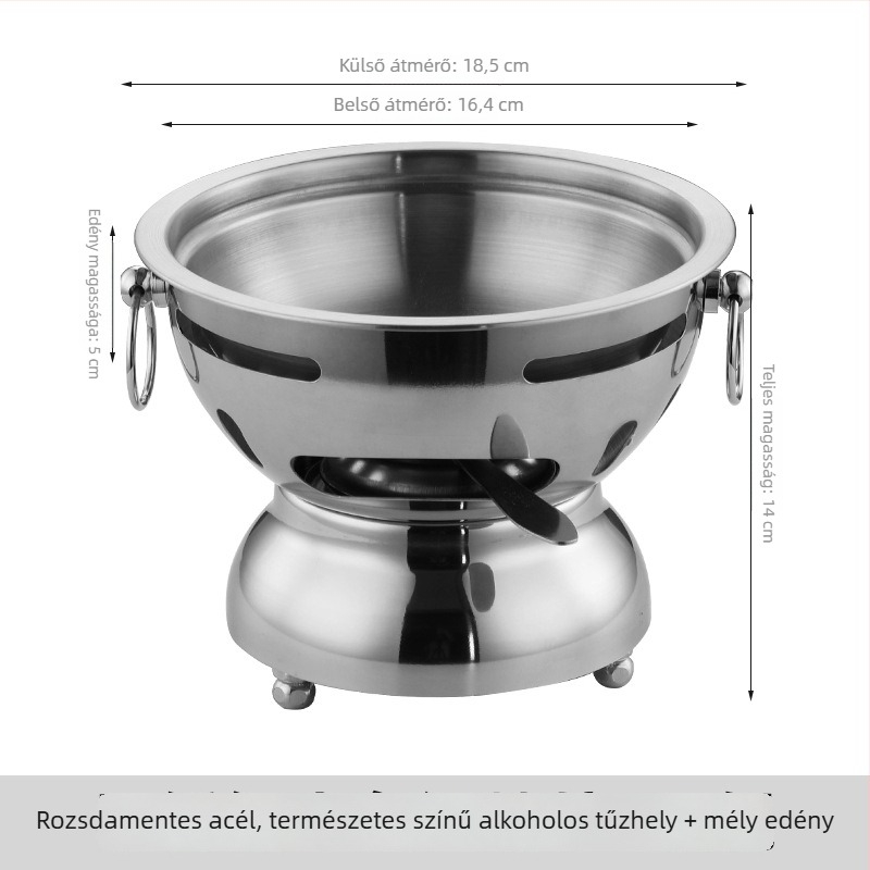 201 rozsdamentes acélból, vastagított mini fazék egy személyre, anti-spill funkcióval és szélvédett alkoholfőzővel