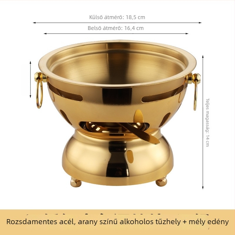 201 rozsdamentes acélból, vastagított mini fazék egy személyre, anti-spill funkcióval és szélvédett alkoholfőzővel