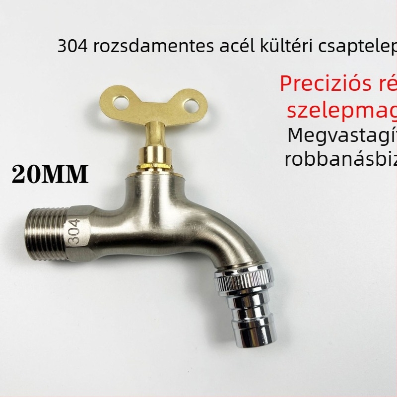 304 rozsdamentes acél zárral és kulccsal zárható csap – falra szerelhető kültéri hidegvíz csap mop mosdóhoz és mosógéphez