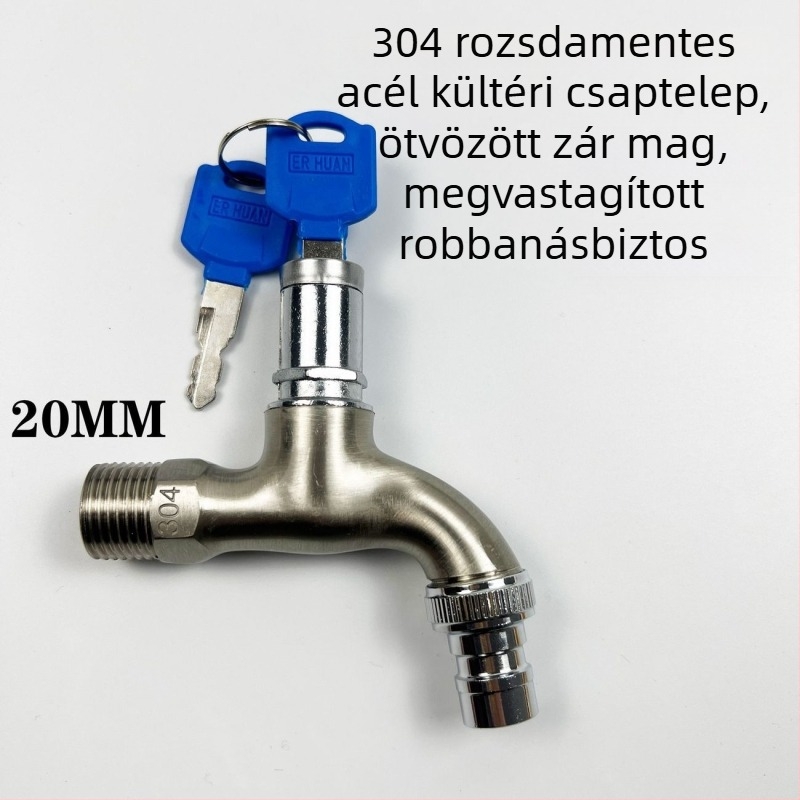 304 rozsdamentes acél zárral és kulccsal zárható csap – falra szerelhető kültéri hidegvíz csap mop mosdóhoz és mosógéphez