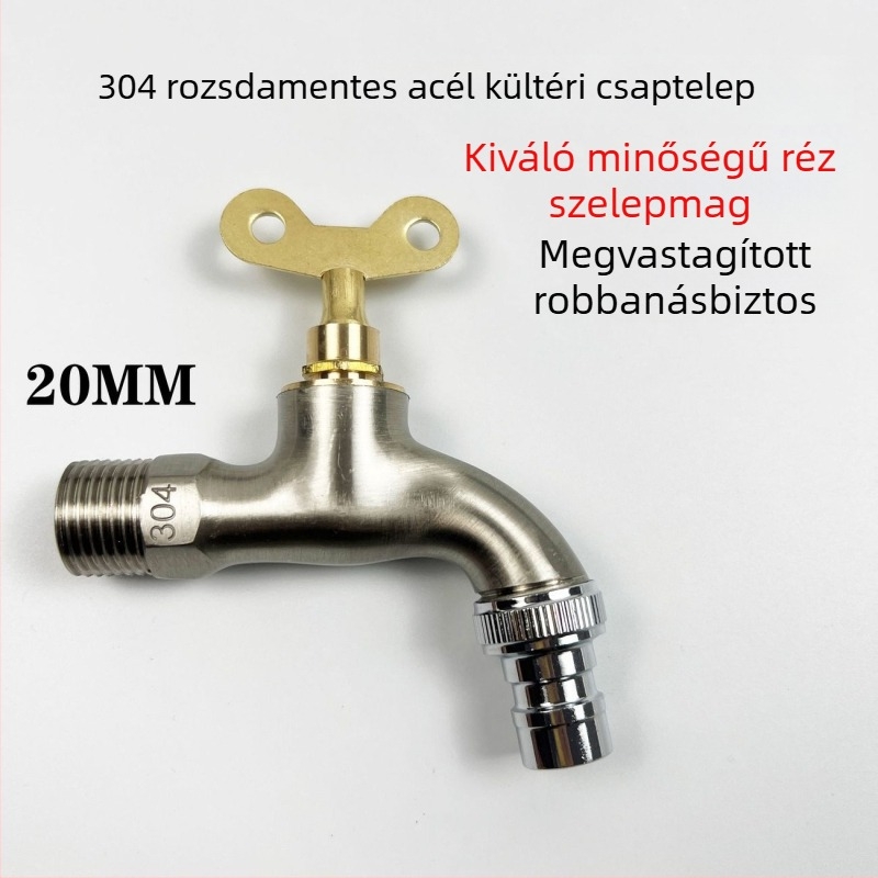 304 rozsdamentes acél zárral és kulccsal zárható csap – falra szerelhető kültéri hidegvíz csap mop mosdóhoz és mosógéphez