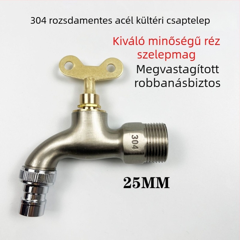 304 rozsdamentes acél zárral és kulccsal zárható csap – falra szerelhető kültéri hidegvíz csap mop mosdóhoz és mosógéphez