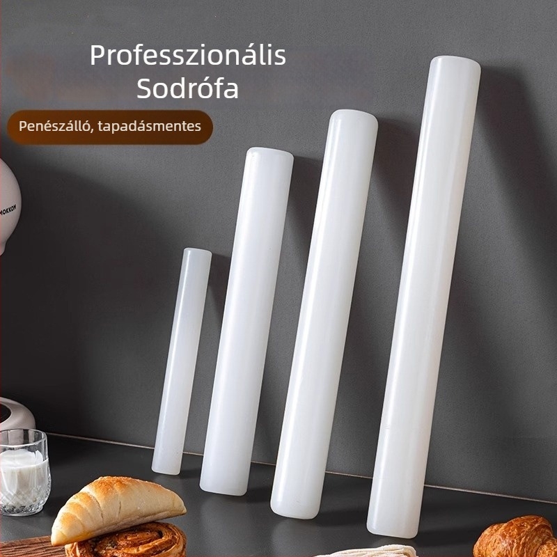 Fehér PP műanyag sodrófa szilikonos felülettel, tapadásmentes, nyújtáshoz tésztának és fondantnak