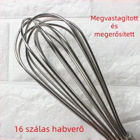 Rozsdamentes acélből készült vastagodott kézi tojáshabosító, háztartási használatra, 16 szálas habverő tojásokhoz és tejszínhez, nagy méret