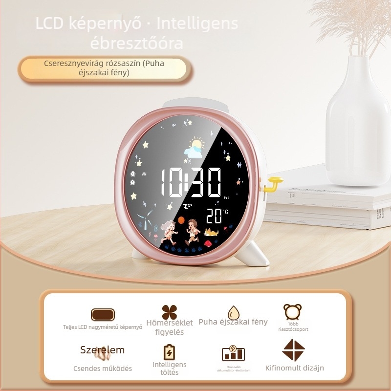 Okos LED asztali óra nagy kijelzővel, diákoknak, digitális ébresztőóra hőmérséklet kijelzővel