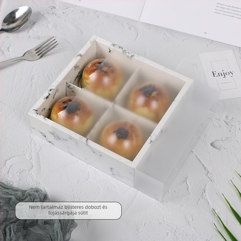 4 darab Ice-Skin Mooncake csomagoló doboz készlet, 80 g/db, matt átlátszó egyszínű dizájn, papírból, körülbelül 7,3 × 7,3 × 5 cm.