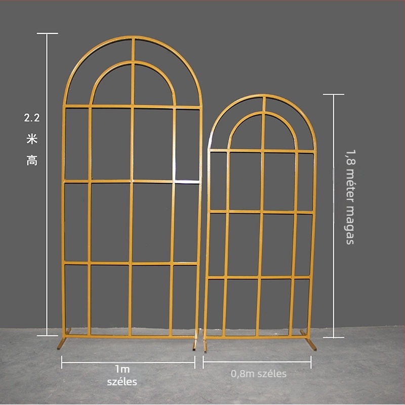 Új kínai stílusú esküvői hátfal: vasból készült ívkapu, négyszögletes keret és geometriai panel, Mori által inspirált dekor