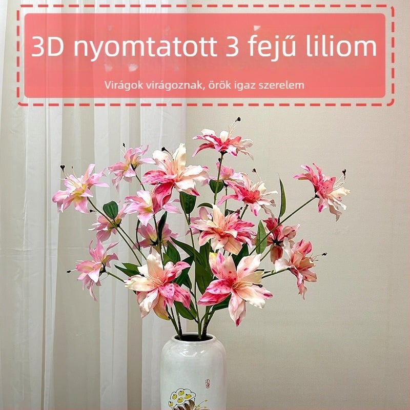 3D-nyomtatott szatén liliomok, háromfejű, esküvői terem dekorációhoz, folyosó- és fotózási kellék
