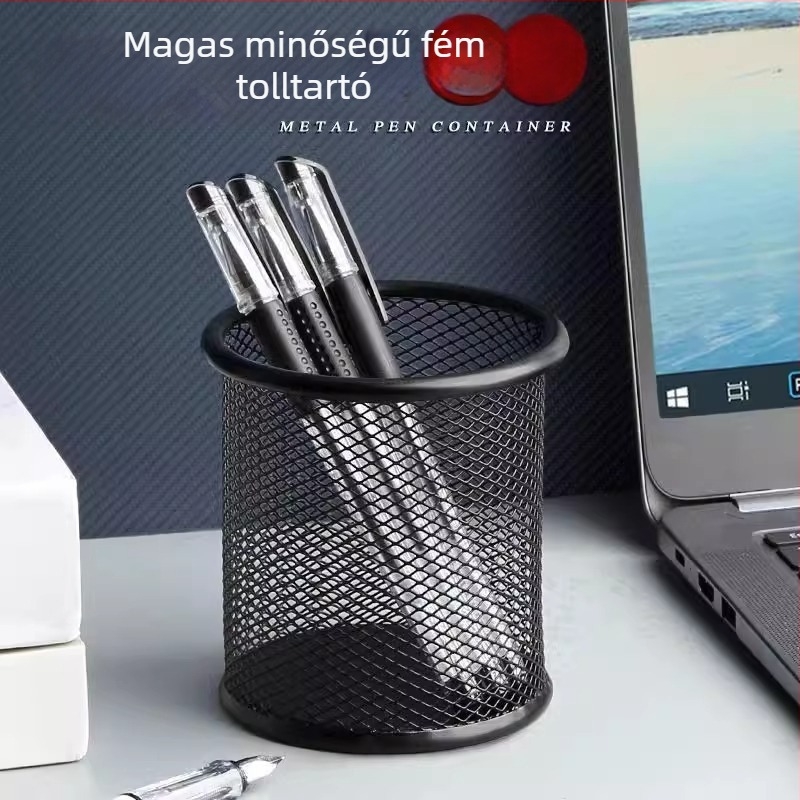 Kör alakú fém tolltartó rácsos mintával, iskolai íróasztalhoz, többfunkciós, kreatív és letisztult, matt átlátszó tároló doboz
