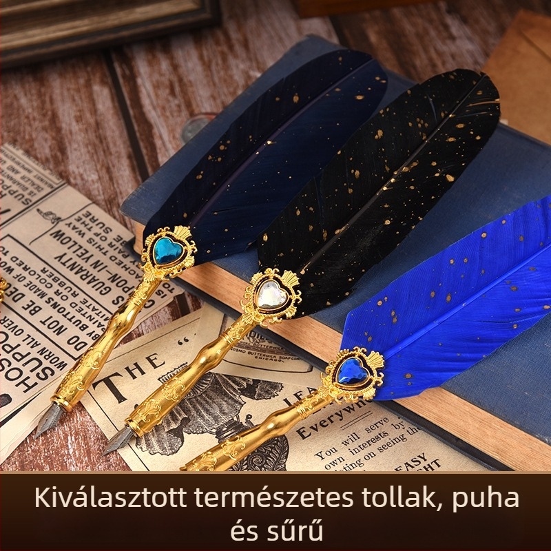 Európai stílusú retro tollkészlet gravírozott fémtartóval és viaszpecséttel, multifunkcionális ajándékdobozban