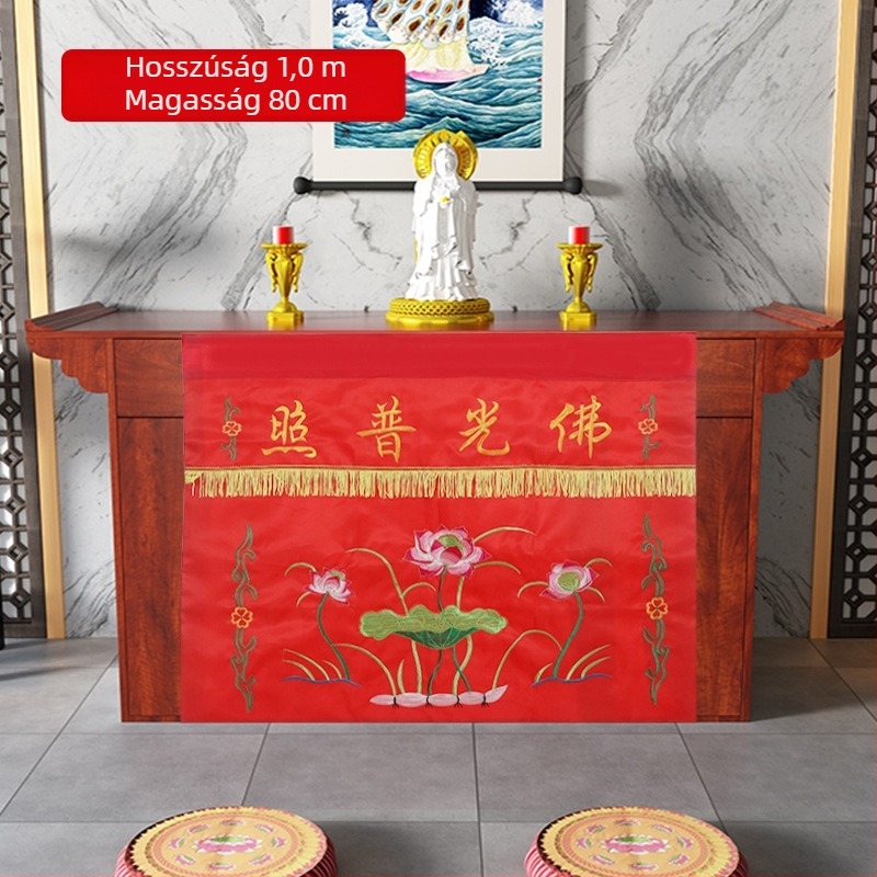 Buddhista templom asztalterítő lótusz hímzéssel