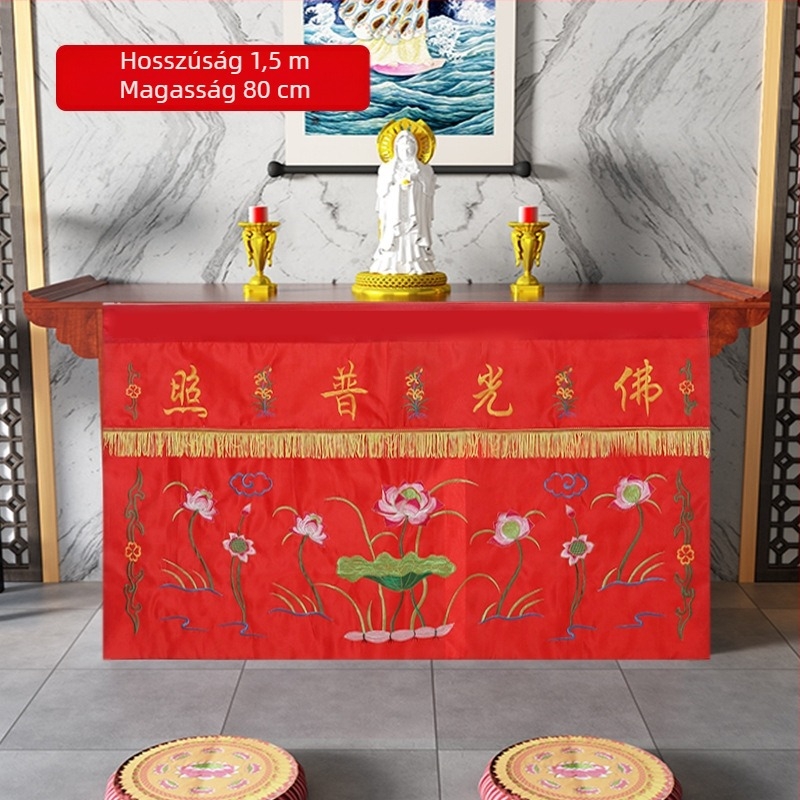 Buddhista templom asztalterítő lótusz hímzéssel