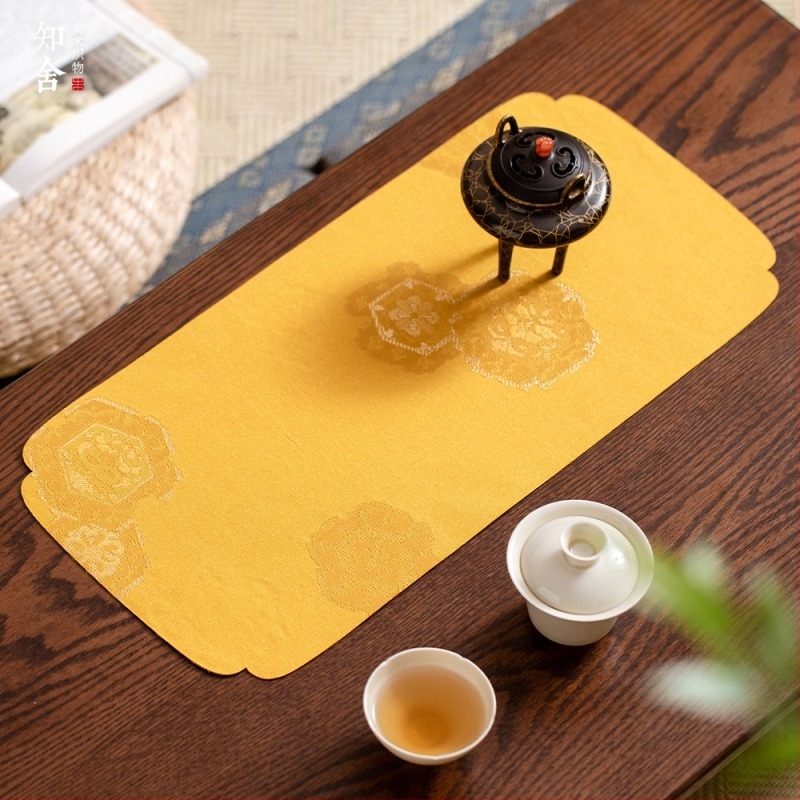 Zhishe hatszögletű Tang virág mintájú tea matrac, új kínai zen stílusú teaceremónia textil, kétoldalas teaasztal futó