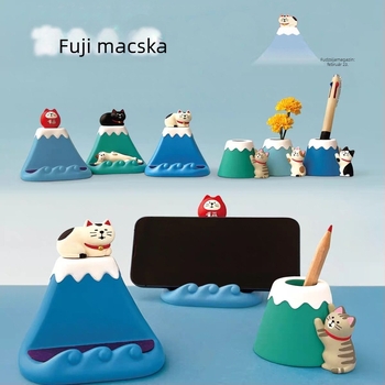Műgyanta telefon- és tolltartó Zakka macska stílusban, tablet állvány