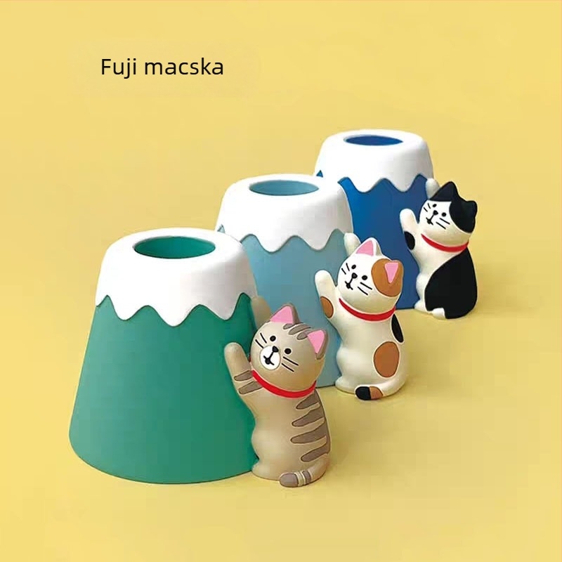 Műgyanta telefon- és tolltartó Zakka macska stílusban, tablet állvány