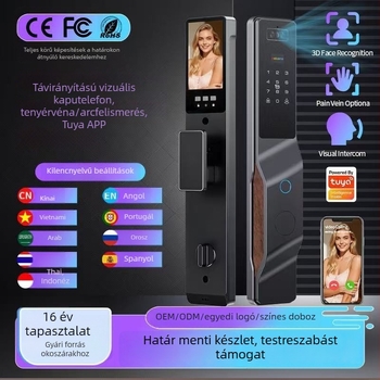Arcfelismerős okos zár interkommal, ujjlenyomat- és jelszavas belépéshez