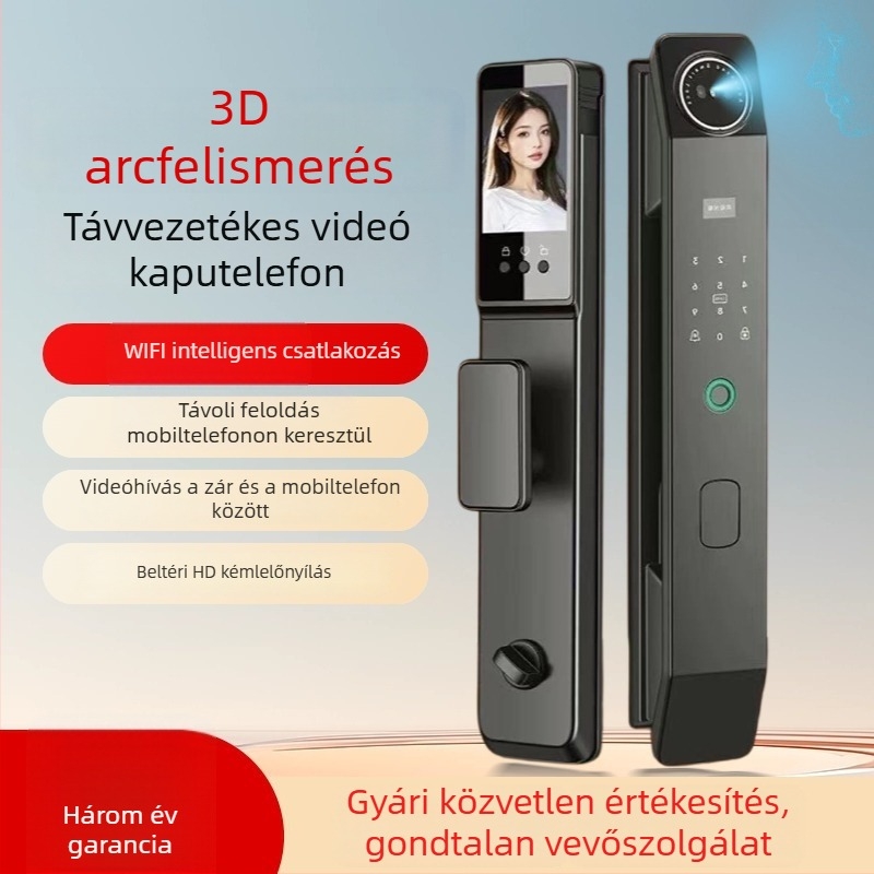 3D arcfelismeréssel, ujjlenyomat- és jelszós intelligens ajtózár otthoni használatra