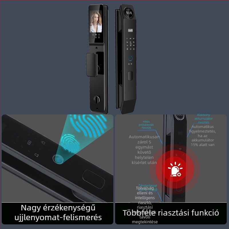 3D arcfelismeréssel, ujjlenyomat- és jelszós intelligens ajtózár otthoni használatra