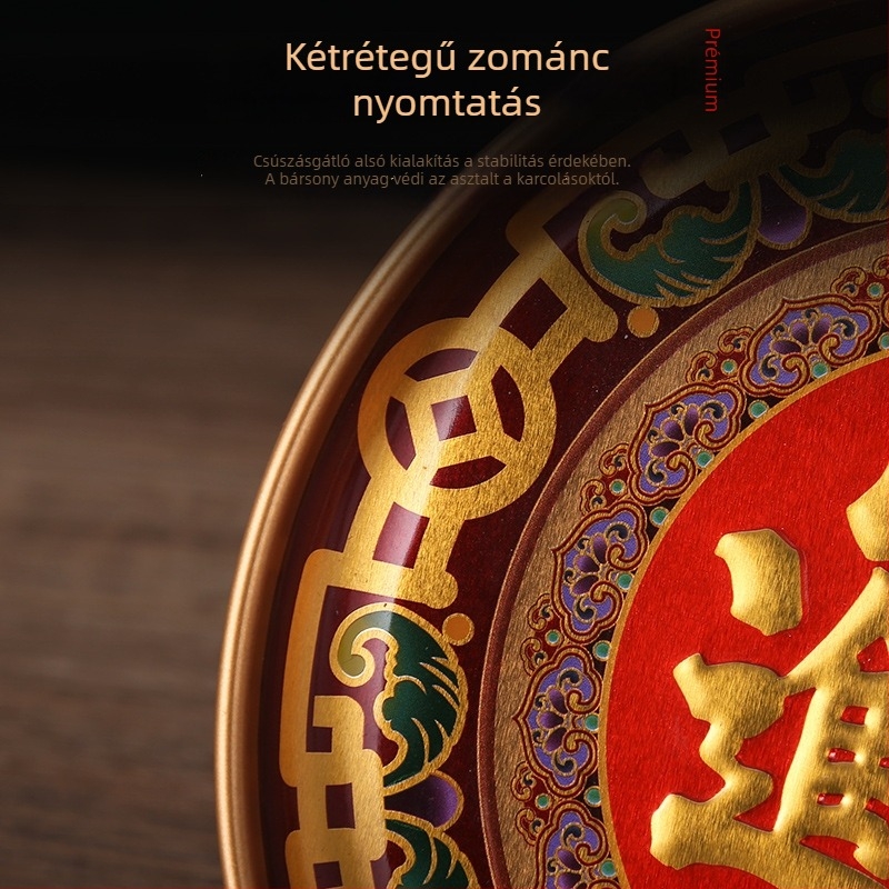 Ötvözetből készült gyümölcstál Buddha-offeringhez, lótusz motívummal, Guanyinnal és a Vagyon Istene