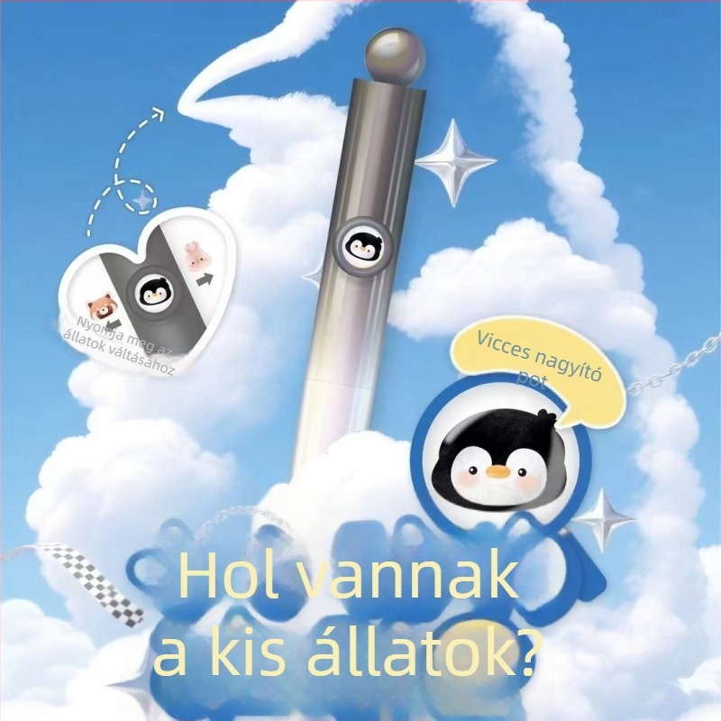 Heshuo 815 állatmintás gél toll klippel és nagyítóval, fekete, 0,5 mm