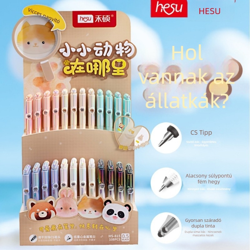 Heshuo 815 állatmintás gél toll klippel és nagyítóval, fekete, 0,5 mm